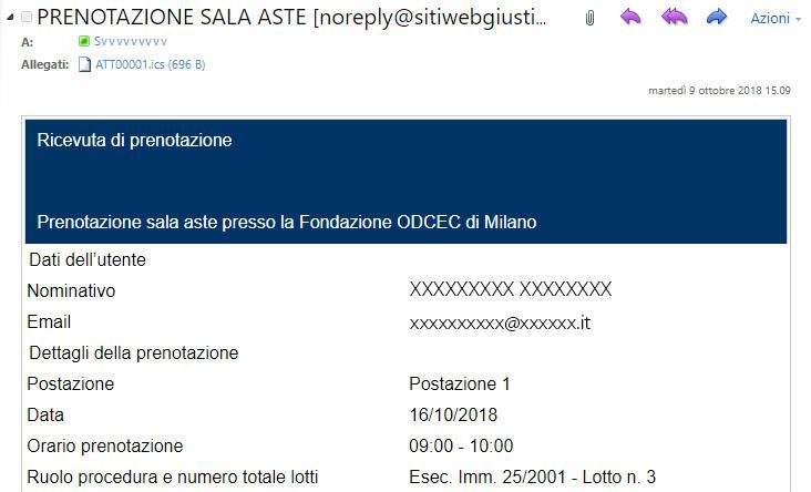 Contemporaneamente il sistema invia una e-mail all