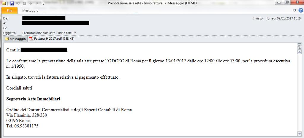 A seguito della verifica del pagamento da parte dell istituto di credito, il professionista riceverà, all indirizzo specificato in fase di inserimento dei dati della carta di credito, una