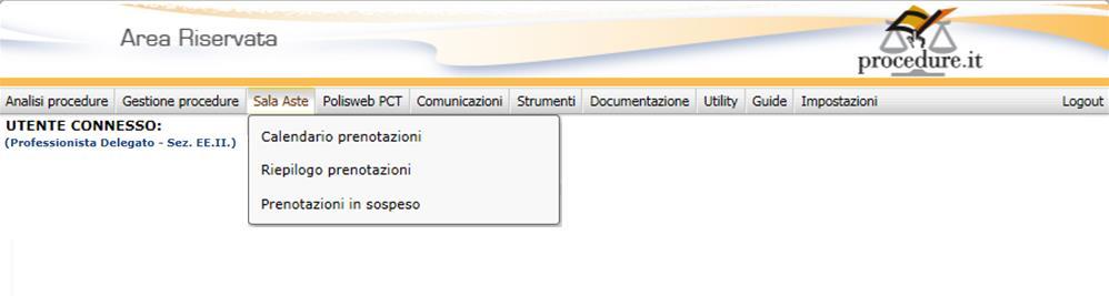 3. PRENOTAZIONI IN SOSPESO Dal menu Sala Aste, selezionando la voce Prenotazioni in sospeso, è possibile visualizzare un calendario tramite il quale completare la prenotazione relativamente alle