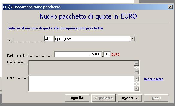 Figura 82 E necessario inserire il valore nominale della prima quota e cliccare su