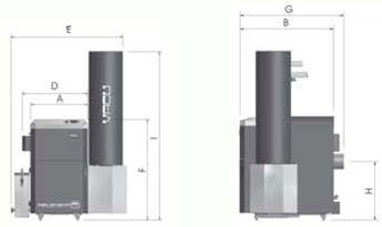 BIOKOMPAKT - Pellevent VACU: Con sistema di estrazione tramite aspirazione. Un tubo flessibile porta i pellet nel serbatoio della caldaia 3. BIOKOMPAKT - Pellevent ECON: Con contenitore (50 Litri).