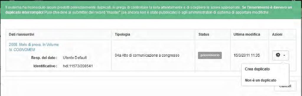 Nuovo prodotto: duplicati (1) Nel caso si inserisca un titolo già presente nel