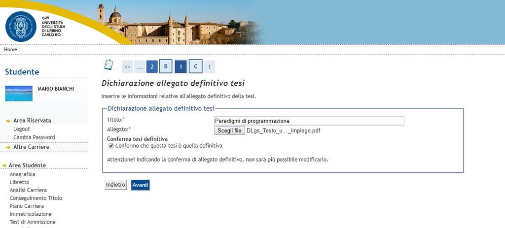 della tesi definitivo) Clicca sul pulsante Sfoglia per inserire il file