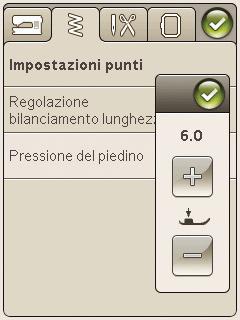 IMPOSTAZIONI PUNTI (attivo solo in modalità Cucito) Nella schermata Impostazioni punti, è possibile impostare lunghezza.