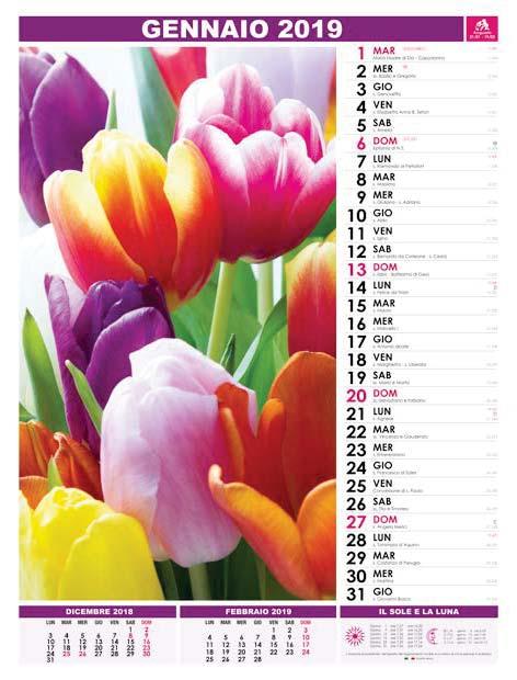 C210 FLOWERS Mensile Illustrato 12 fogli Carta Patinata Stampa 4 colori fronte/retro Festività Internazionali