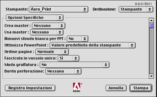 2-5 Stampa dalle applicazioni con Mac OS 9 e precedenti o Mac OS X (modalità Classic) NOTA: Le opzioni Nome gruppo e Password gruppo non sono disponibili quando si stampa sul collegamento diretto.