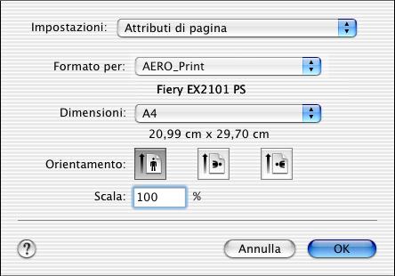 2-9 Stampa dalle applicazioni con Mac OS X (modalità Native) Stampa dalle applicazioni con Mac OS X (modalità Native) Una volta installati i file di descrizione della stampante di Fiery EX2101 con