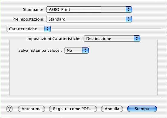 2-12 Stampa da computer Mac OS 8. Selezionare Caratteristiche Stampante e specificare le impostazioni appropriate per il proprio lavoro.