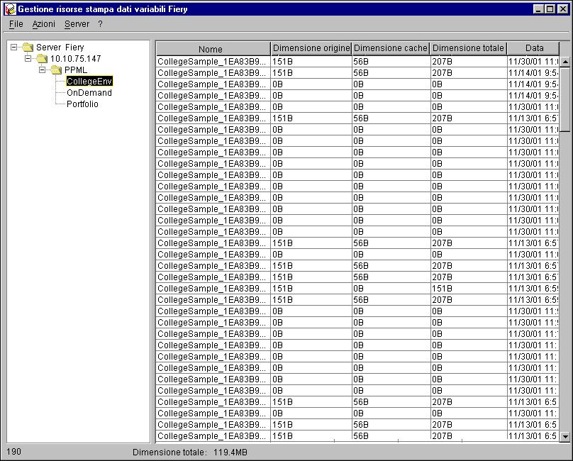 5-16 Stampa di documenti con dati variabili PER VISUALIZZARE E CANCELLARE GLI OGGETTI GLOBALI 1. Aprire il programma di utilità Fiery VDP Resource Manager. 2.