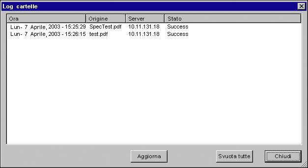 6-15 Visualizzazione dei job log di Hot Folder Visualizzazione dei job log di Hot Folder È possibile visualizzare una registrazione di tutti i lavori che sono stati elaborati tramite una cartella