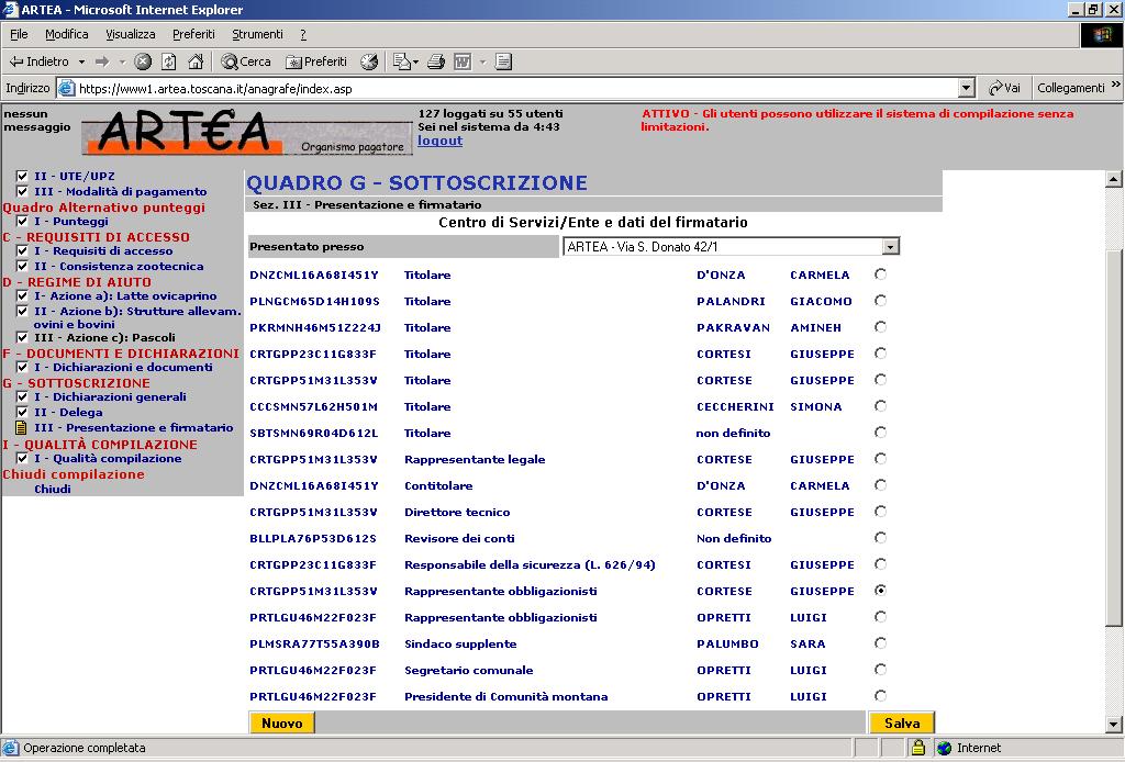 Sezione III Presentazione e firmatario Indicare l Organizzazione presso la quale si presenta la domanda e nella casella indicare il ruolo del firmatario rispetto