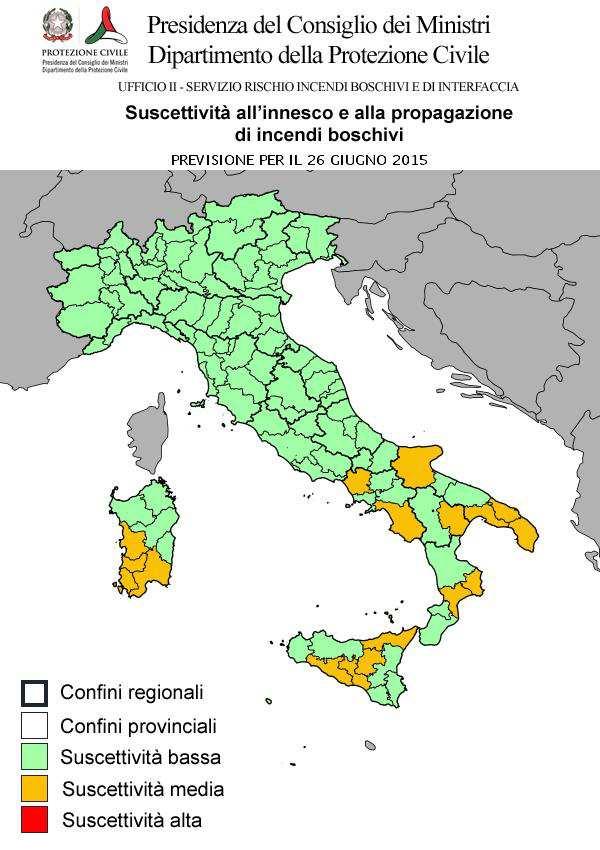 CONDIZIONI DI SUSCETTIVITA' ALL'INNESCO E ALLA PROPAGAZIONE DI INCENDI BOSCHIVI PREVISTE PER IL 26 GIUGNO 2015 BASSA MEDIA ALTA VALLE D'AOSTA AO PIEMONTE LOMBARDIA TRENTINO A. A. VENETO FRIULI V.