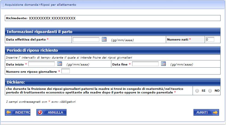 Data inizio deve essere maggiore o uguale di Data ingresso in famiglia ; Data fine deve essere minore o uguale a Data ingresso in famiglia più dodici mesi; Numero ore di riposo giornaliere : se