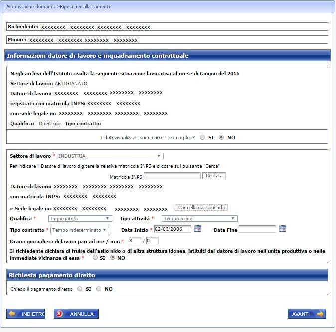 Figura 25 INFORMAZIONI LAVORATORE DIPENDENTE Il richiedente deve esplicitamente dichiarare se i dati visualizzati sono corretti e completi, e in caso contrario ha la possibilità di dichiarare una