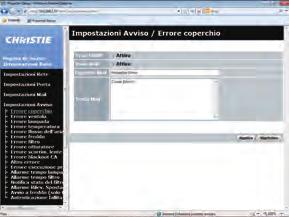 3. Controllo web 3.1 Controllo web proiettore (continua) 3.1.6 Impostazioni Avviso Visualizza e configura le segnalazioni di guasto e i messaggi di allerta.