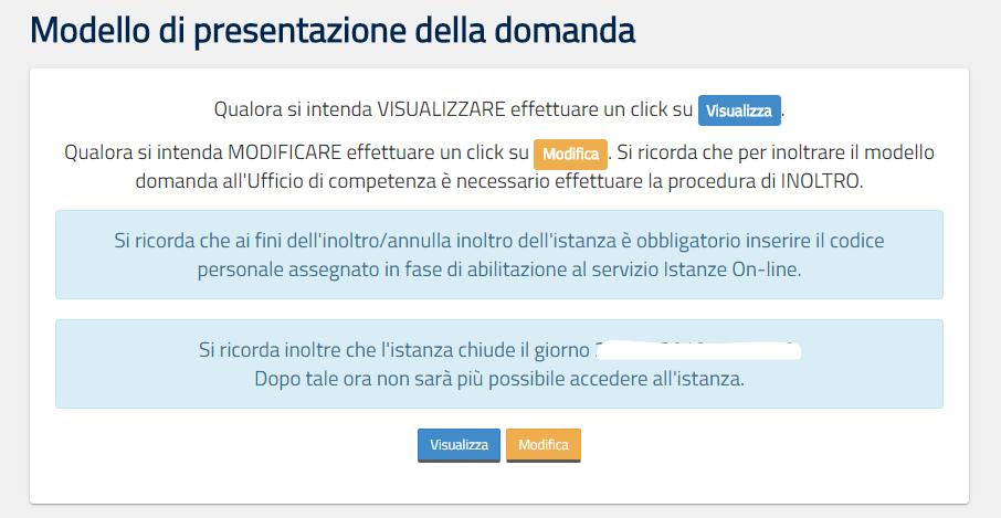 L utente può cliccare su Visualizza, in questo caso la domanda precedentemente inserita verrà prospettata in formato protetto.