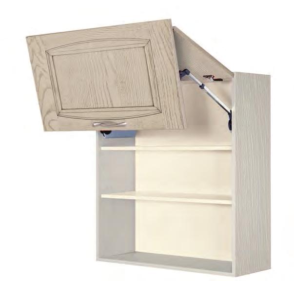 WALL UNIT WITH LIFT-UP FOLDING DOORS The lift-up folding door opening mechanism is