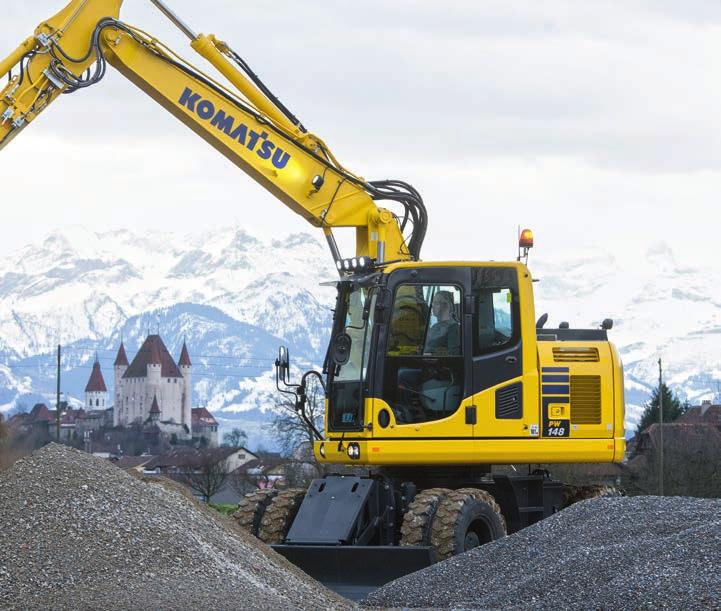 Eccezionali prestazioni di traslazione Gli escavatori gommati sono costruiti per potersi muovere velocemente all interno dei cantieri e da un cantiere all altro.