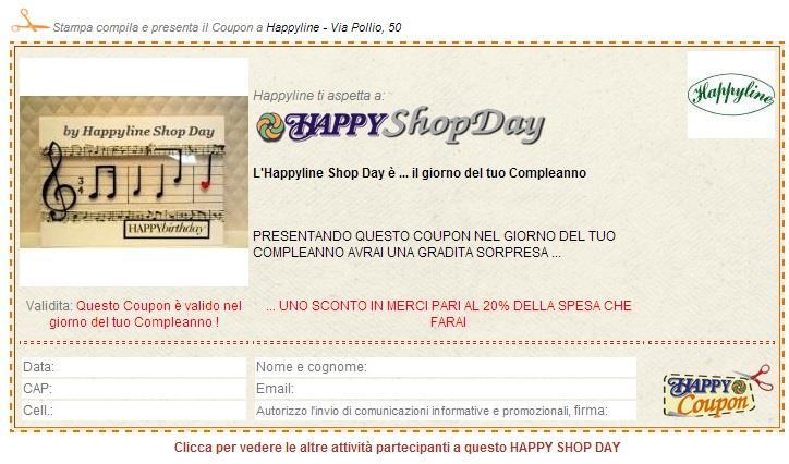 I Clienti Internauti, dalla pagina vetrina Plus dell Attività selezionata, stampano il coupon promozionale Happy Shop Day che utilizzano in occasione di