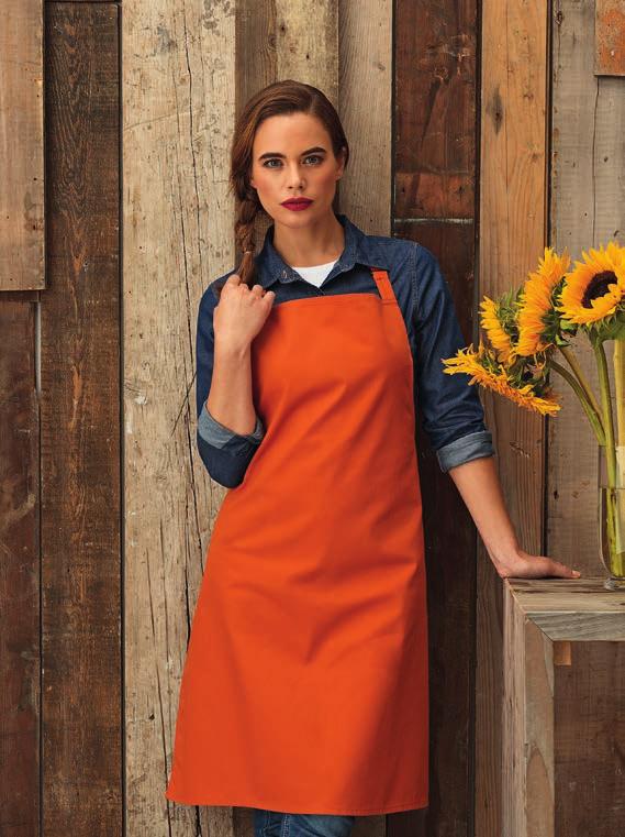 HO.RE.CA. & CHEF/basic PR150 Colour Bib Apron Grembiule con pettorina regolabile in tessuto. 65% poliestere 35% cotone twill. Lavabile a 60 in lavatrice domestica, e 85 in lavatrice industriale.