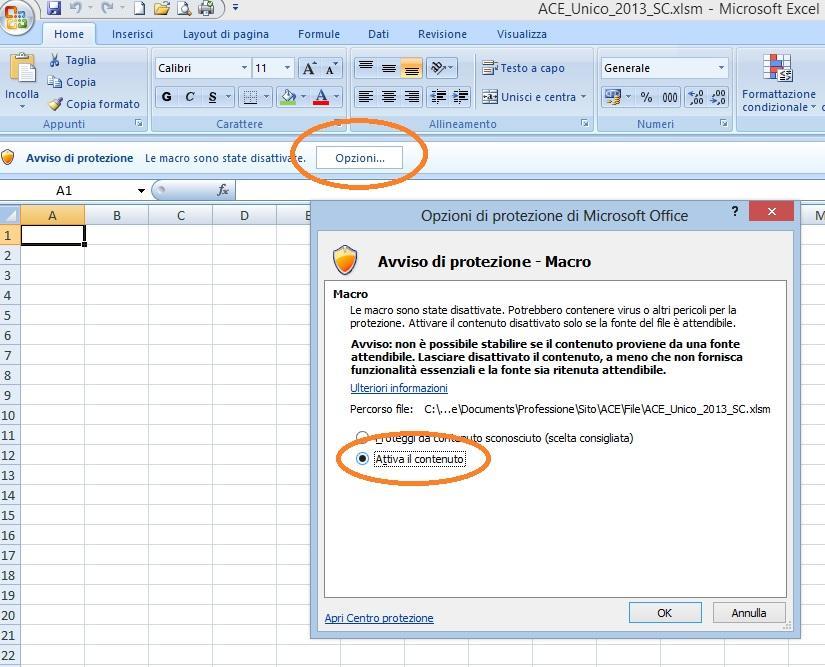 All apertura del file viene visualizzato l avviso di protezione macro.