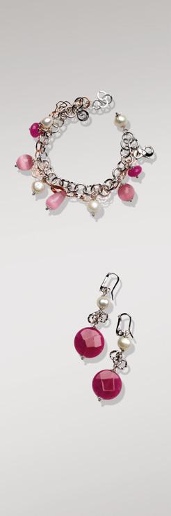 RONCE DE ROSES Parure in ottone con finitura oro rosé e rodio, con occhio di gatto rosa, quarzo porpora e