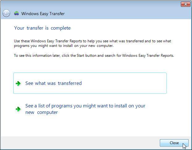Che cosa si nota circa la posizione del nuovo file Dati? Chiudere la finestra "Dettagli" e la finestra "Rapporti di trasferimento dati Windows".
