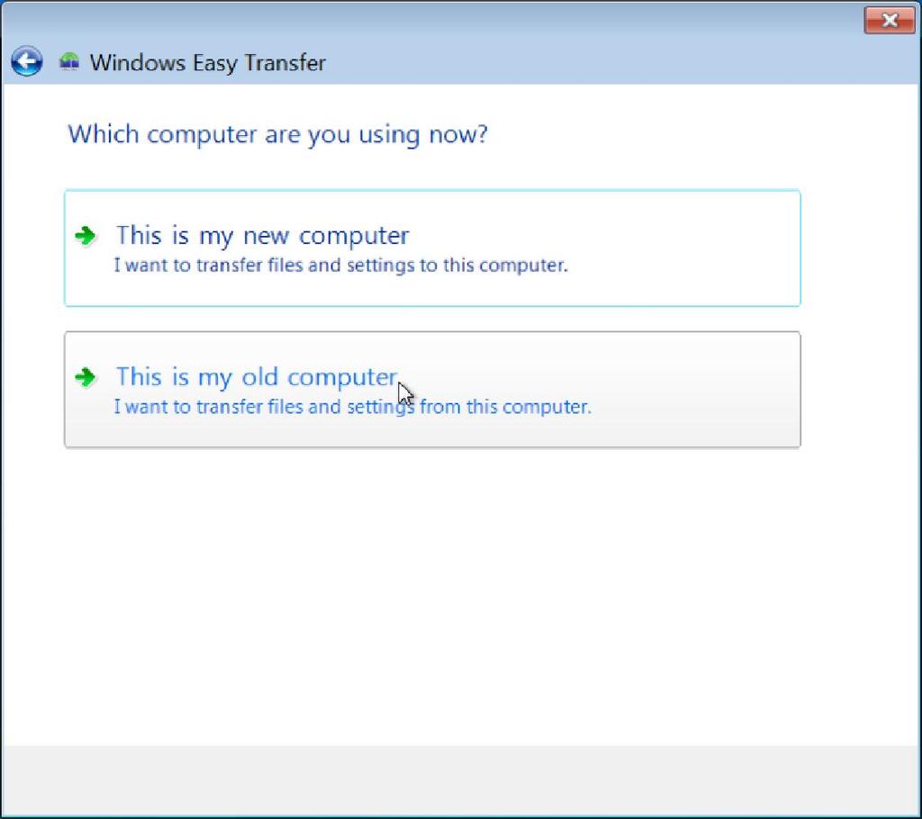 Viene visualizzata la schermata "Specificare il computer attualmente in uso". Selezionare Imposta come vecchio computer.