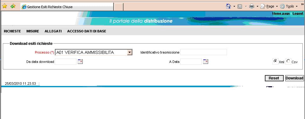 Se l esito in questione viene scaricato per la prima volta non è necessario valorizzare i campi Da data download e A data download;