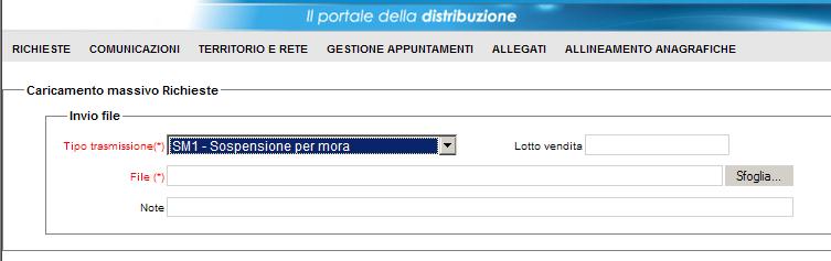 10 SOSPENSIONE PER MOROSITÀ/CESSAZIONI AMMINISTRATIVE PER MOTIVI DIVERSI DALLA MOROSITÀ 10.1.1 SM1 Sospensione per morosità L invio di una richiesta di chiusura del punto di riconsegna per sospensione della fornitura, tramite portale, avviene con la funzionalità a menu: RICHIESTE.