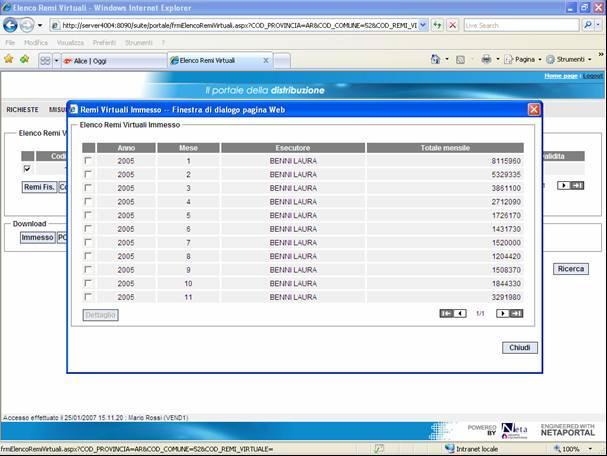 Figura 29 Territorio e Rete/Ricerca rete/ricerca/immesso/dettaglio I dati relativi all Immesso, al PCS Convenzionale ed Effettivo (per il Remi Virtuale)