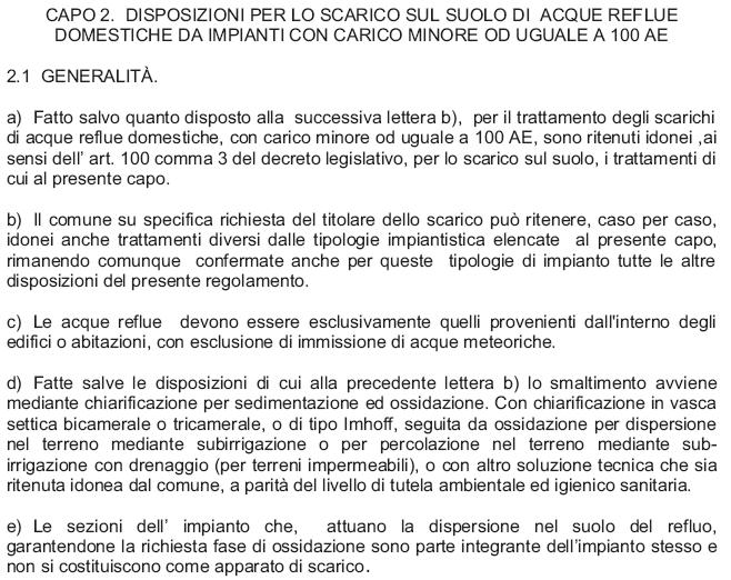 TRATTAMENTI APPROPRIATI PER LO SCARICO SU SUOLO E IN CORPO IDRICO (Estratto dal D.P.G.