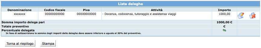 Figura 3.33 - Lista deleghe Selezionando l icona si possono apportare modifiche alle deleghe inserite. Il pulsante permette l eliminazione della delega selezionata.