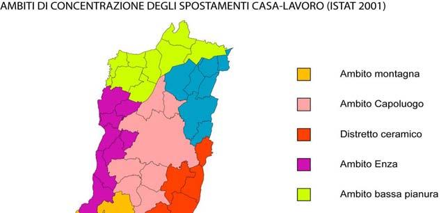 Spostamenti sistematici L'analisi degli spostamenti sistematici ha portato all'individuazione di sei ambiti all'interno dei quali si concentrano gli spostamenti casa-lavoro.