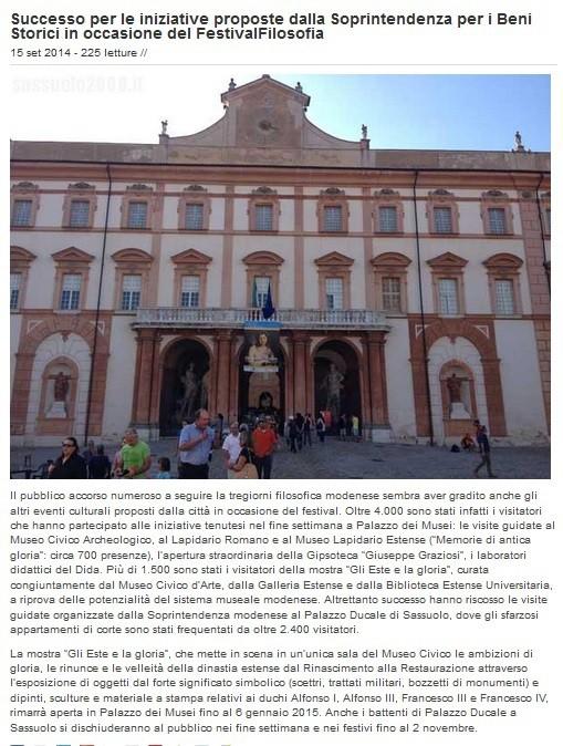 Estratto da Gazzetta di Modena del 15 settembre 2014 Ampio successo di pubblico riscosso