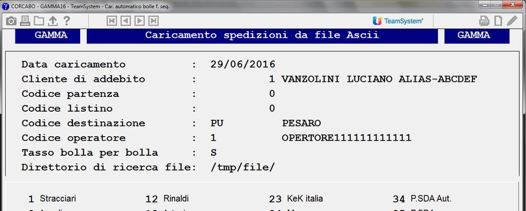 IMPLEMENTAZIONI Corrieri Caricamento automatico bollettine da file