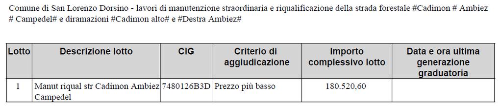 Verbale di gara Pagina 2 COTTIMO TELEMATICO AI SENSI DELL ART. 9 DELLA LEGGE PROVINCIALE 9 MARZO 2016 N. 2 E DEL TITOLO IV, CAPO V DEL D.P.P. 11 MAGGIO 2012 N. 9-84/LEG.