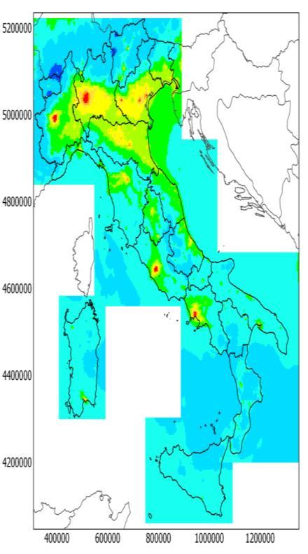 Misure Nazionali per Accordo Bacino Padano Risultati modello MINNI risoluzione orizzontale di 4 km. Concentrazione media PM2.