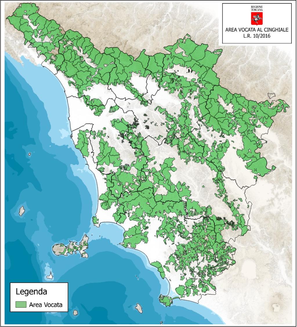 Regionale, è riferito alle nuove aree non vocate per la specie cinghiale, individuate nel territorio della Toscana e approvate ai sensi dell art. 3 della l.r. 10/2016, con la Deliberazione del Consiglio Regionale n.