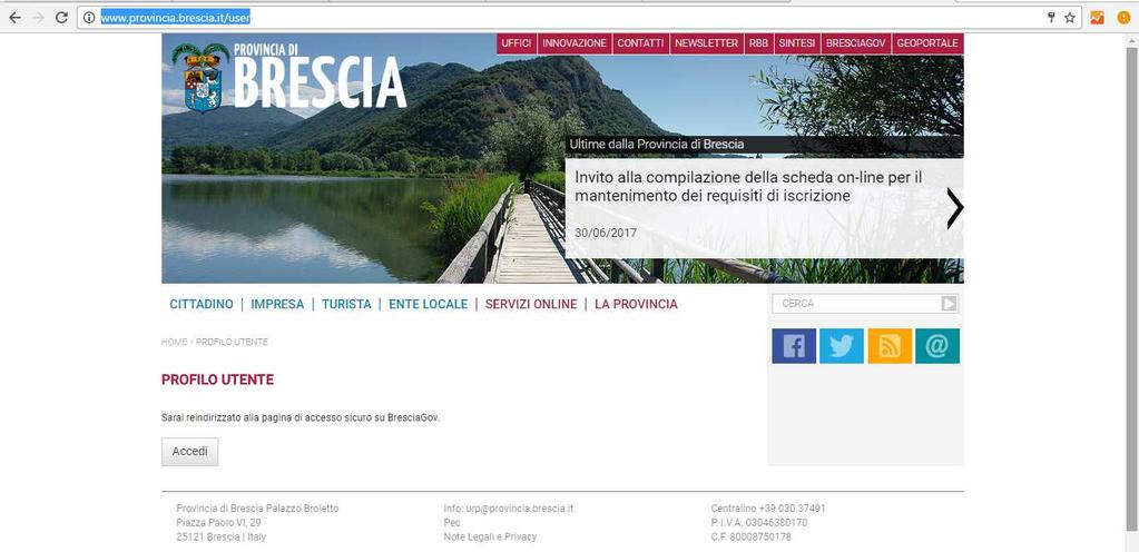 1. LOGIN Per poter accedere e gestire contenuti sul portale dell'ente, l'utente deve procedere in questo modo: 1. aver registrato il proprio profilo su BresciaGov; 2.