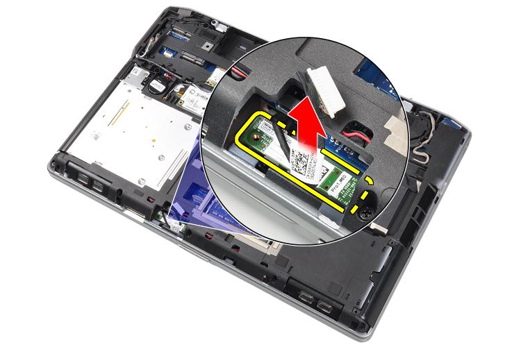 a) coperchio della base b) batteria 5. Seguire le procedure descritte in Dopo aver effettuato gli interventi sui componenti interni del computer. Rimozione della scheda Bluetooth 1.