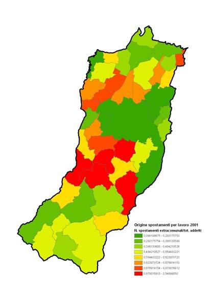 Spostamenti extracomunali in uscita 01 Bilancio spostamenti extracomunali 01 Spostamenti sistematici Casa-Lavoro: un indicatore eloquente Con il PTCP possono essere individuati sub ambiti provinciali