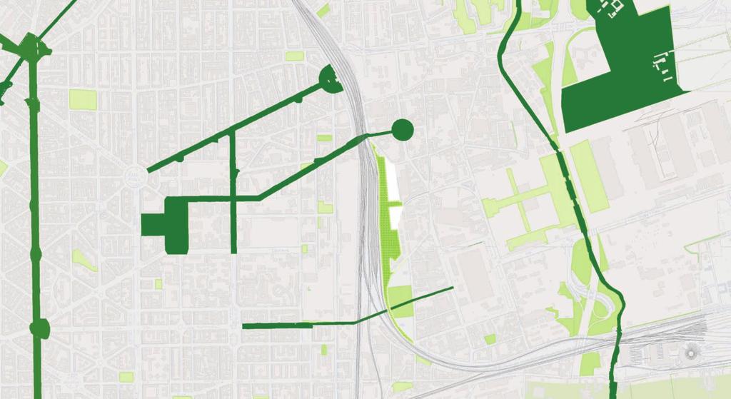 Ambito di trasformazione Verde esistente Verde di progetto Verde pensile di progetto Aree interessate dai temi di progetto Collegamenti verde Mobilità ciclo-pedonale di progetto Collegamenti pedonali