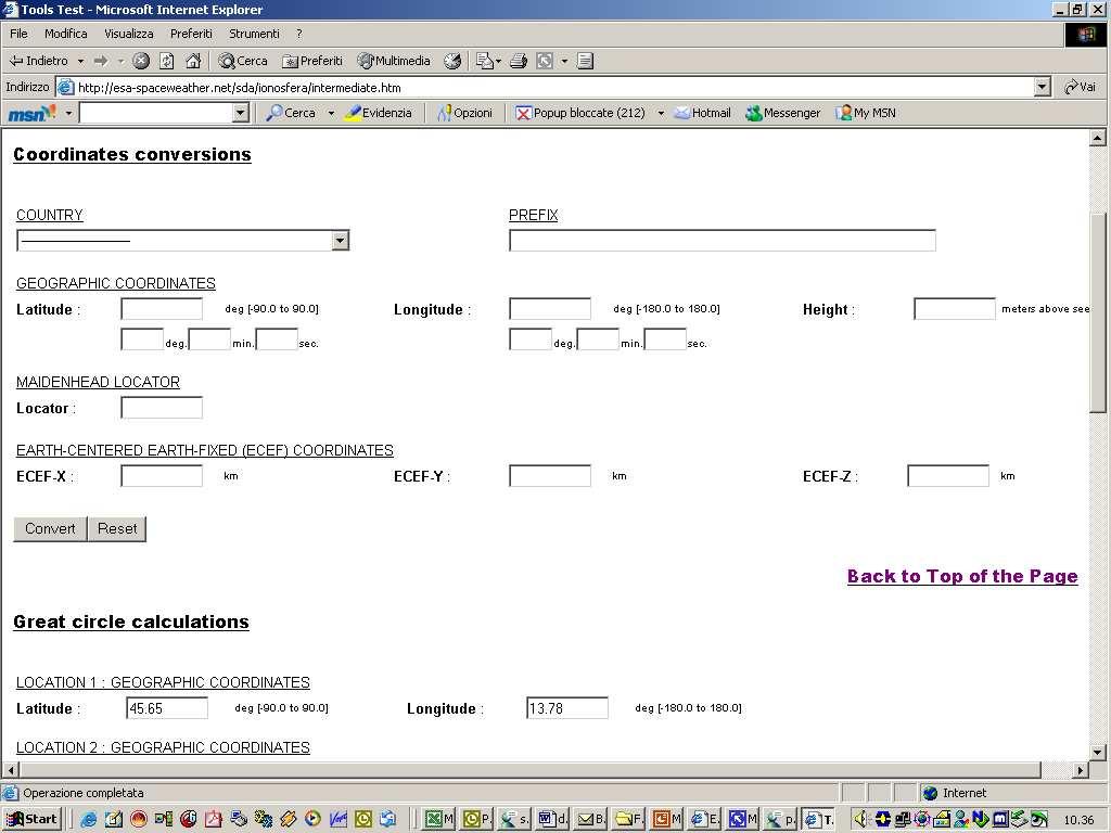 Servizio TOOLS (2) Tools intermedi Coordinates