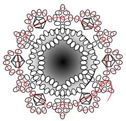 Infilate 5 rocailles e rientrate nel bicono, ripassate nelle 3 perline successive al bicono e uscite dalla perlina centrale del picot sottostante.