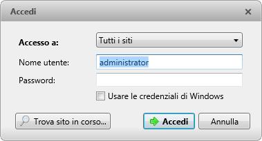 Operazini preliminari 2. Nella finestra Accedi, selezinare un sit specific selezinare Tutti i siti nel menu a discesa Access a. Figura A. Finestra di dialg Accedi.