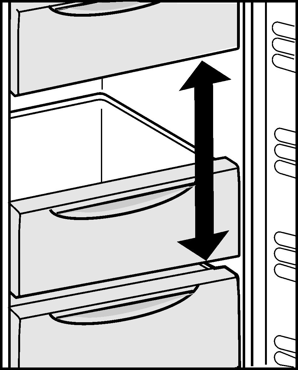 Manutenzione 5.7.7 Variospace Oltre ai cassetti estraibili è possibile togliere anche i ripiani. Si ottiene così spazio per alimenti congelati di grandi dimensioni.