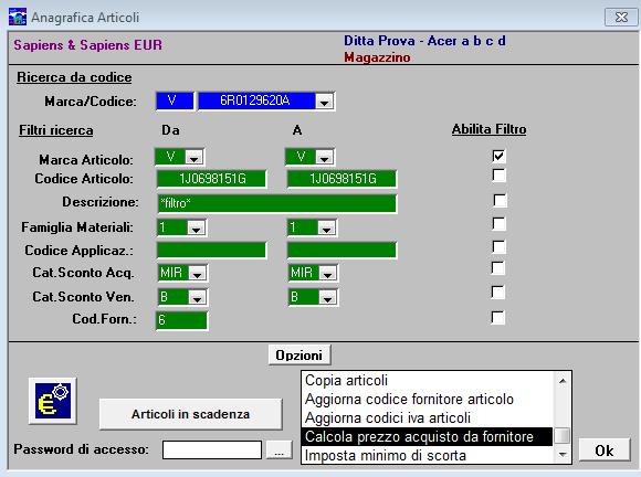 Completata questa tabella possiamo procedere con altri precodici ed eventualmente, altri fornitori principali.