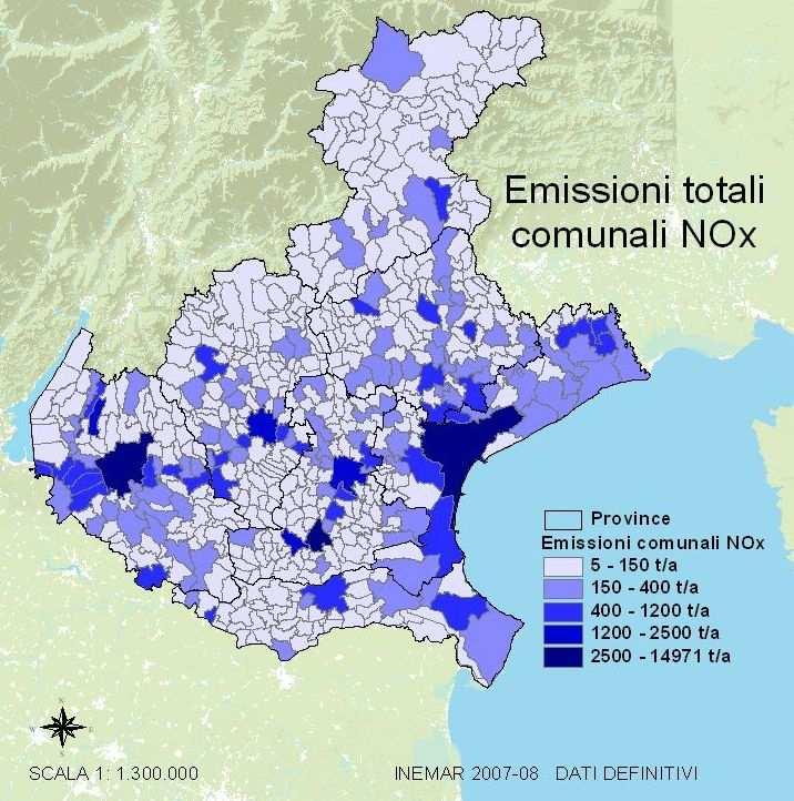 Figura 9: Emissioni totali comunali di NOx (t/a), edizione 2007/8 versione definitiva