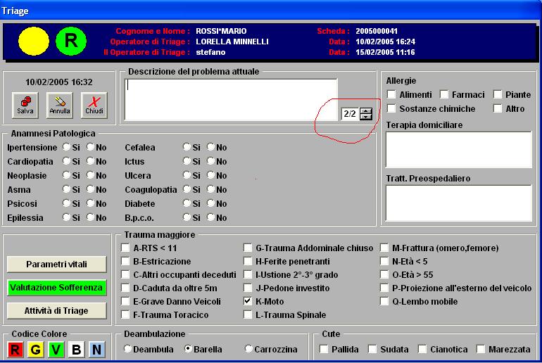 operatore può aprire la finestra Parametri Vitali (vedi